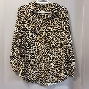 Chico’s Silky Soft Leopard-Print Button Up Long Sleeve Shirt